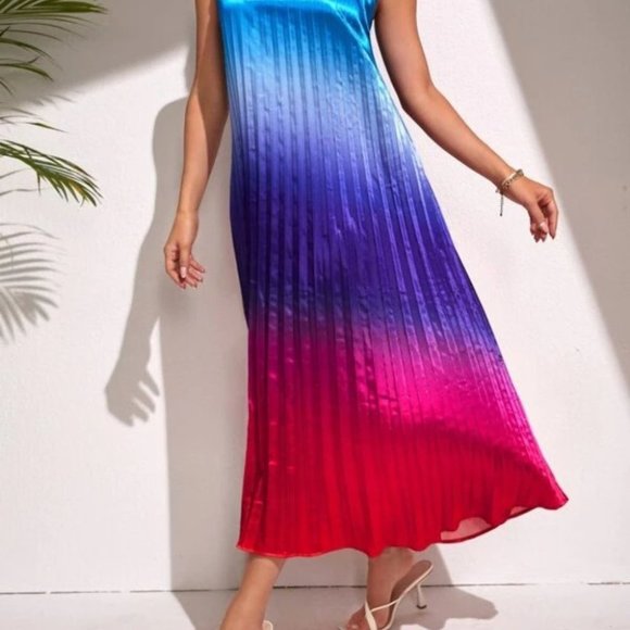 Pleated Satin Halter Ombre Dress - Picture 5 of 7